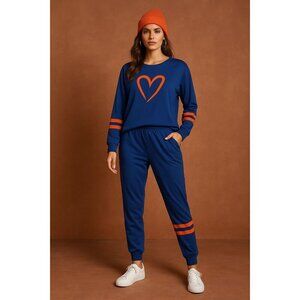 41. Pixie Lady Womens Two-Piece Loungewear Set Size XTRA-LARGE Navy Blue Orange